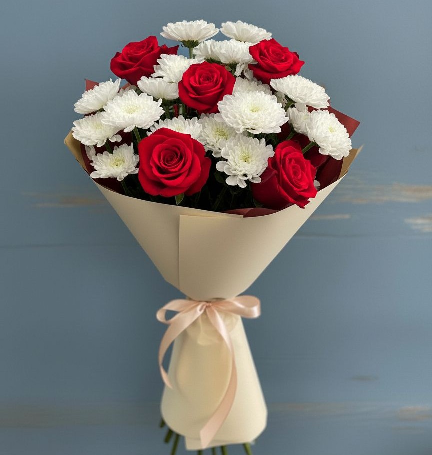 Букет цветов из: Розы и Хризантемы в Самашки