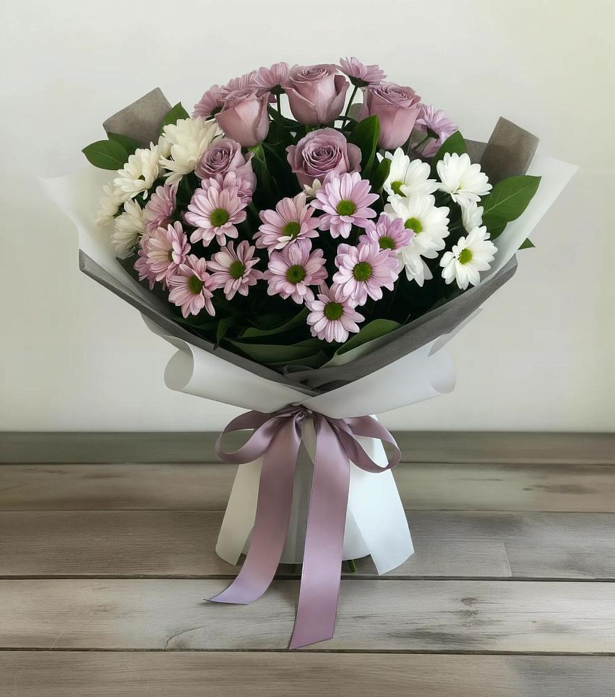 Букет цветов из: Хризантемы и Розы в Самашки