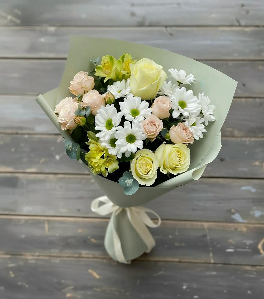 Букет цветов из: Альстромерии, Розы и Хризантемы в Самашки