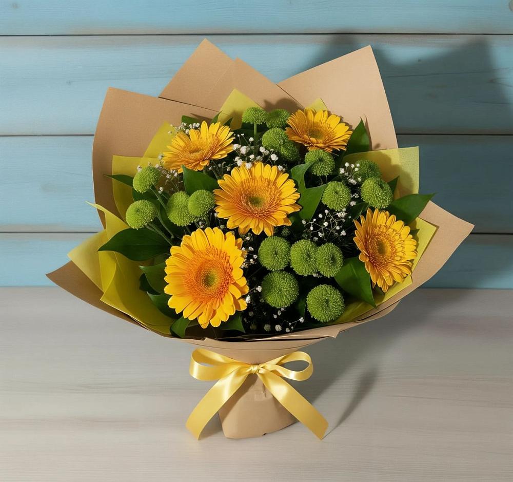 Букет цветов из: Герберы и Хризантемы в Самашки