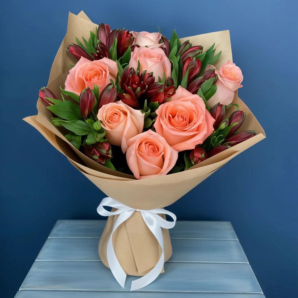 Букет цветов из: Розы и Альстромерии в Самашки