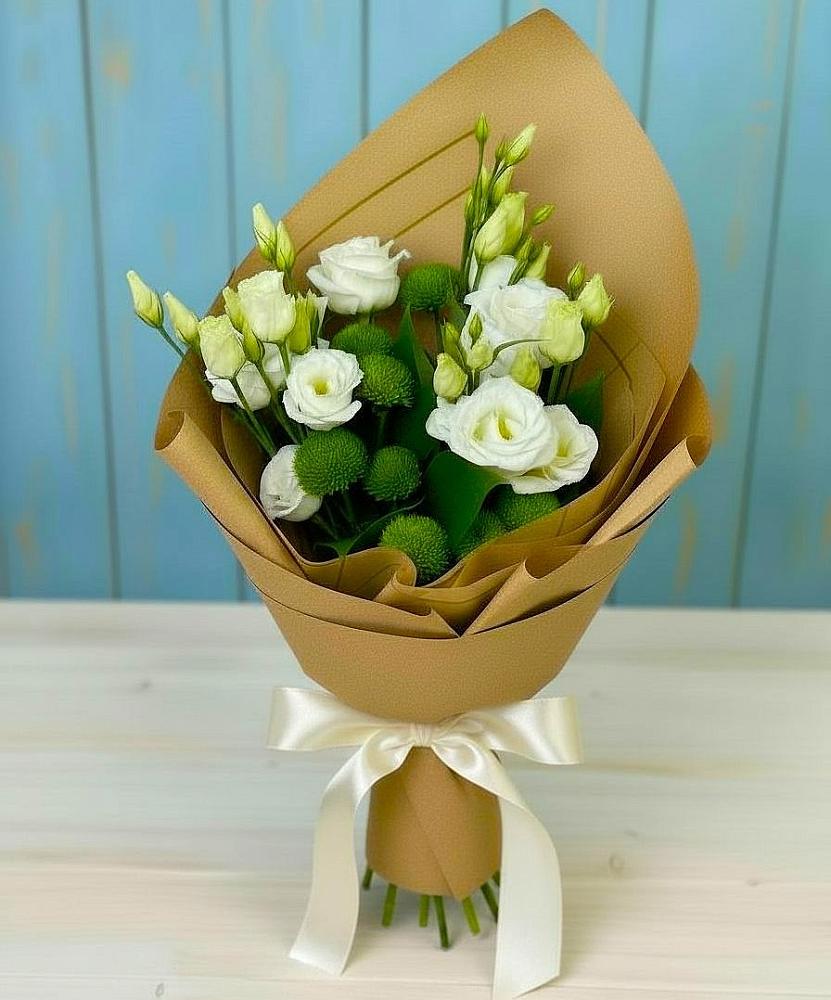 Букет цветов из: Хризантемы и Лизиантусы в Самашки