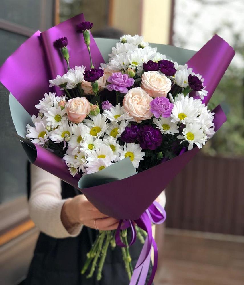 Букет цветов из: Хризантемы, Гвоздики и Розы в Самашки