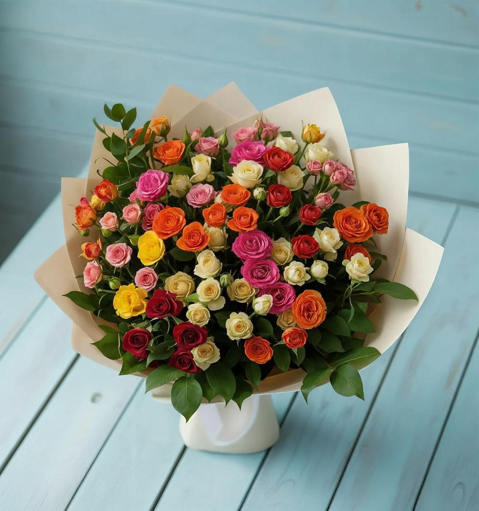 Букет Микс из разноцветных кустовых роз в Самашки