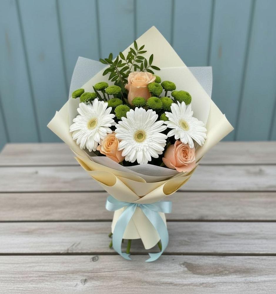 Букет цветов из: Герберы, Розы и Хризантемы в Самашки