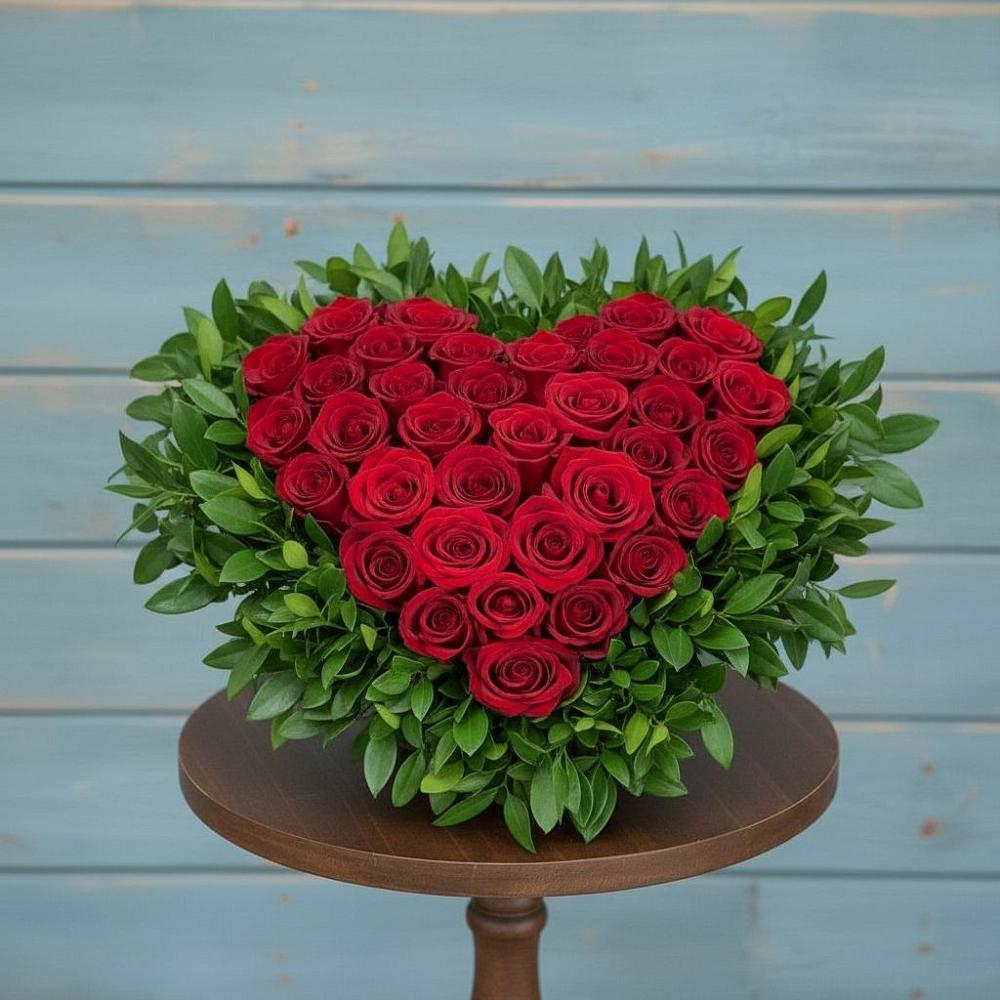 Цветочная композиция из Розы в виде сердца в Самашки