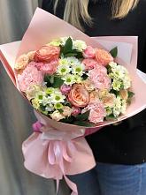 Букет нежные объятья в Самашки Букет цветов из: Гвоздики, Розы и Хризантемы в Самашки
