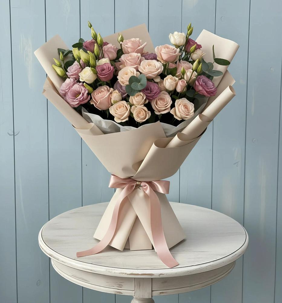 Букет цветов из: Розы и Лизиантусы в Самашки